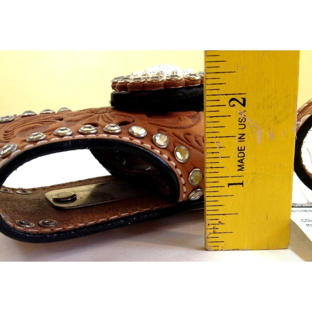 3 Vintage Cowboy Decor Leather & Rhinestones Western Flip Phone Case w/Belt Clip